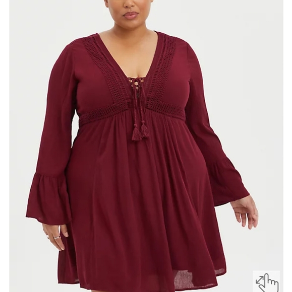 torrid Dresses & Skirts - Torrid BURGUNDY GAUZE LACE-UP SKATER DRESS Size 2